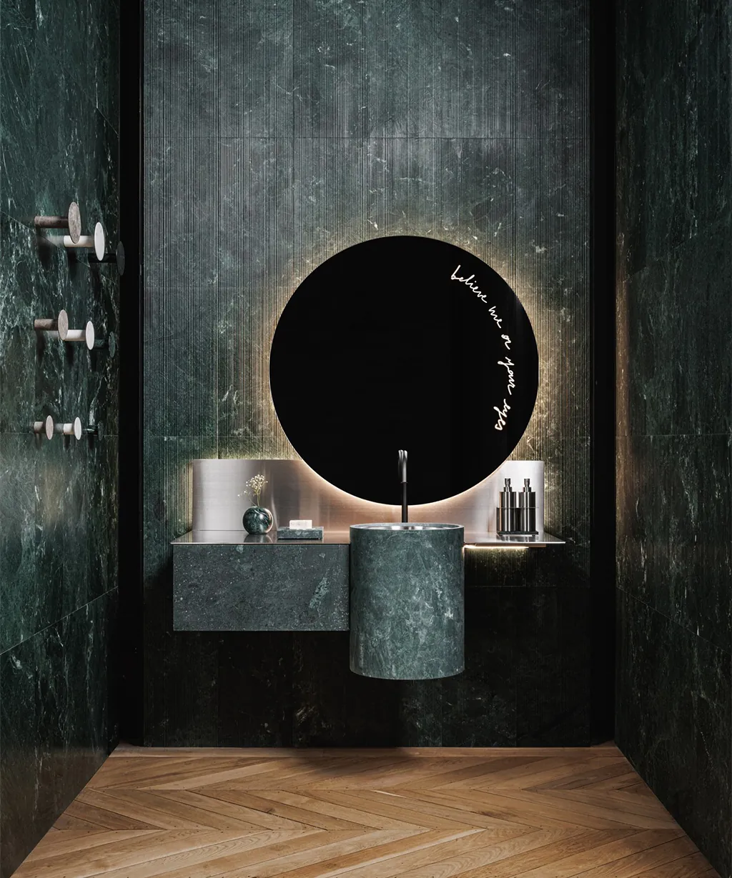 Salvatori The Small Hours badkamer in Verde Guatemala groen marmer Patricia Urquiola natuursteen