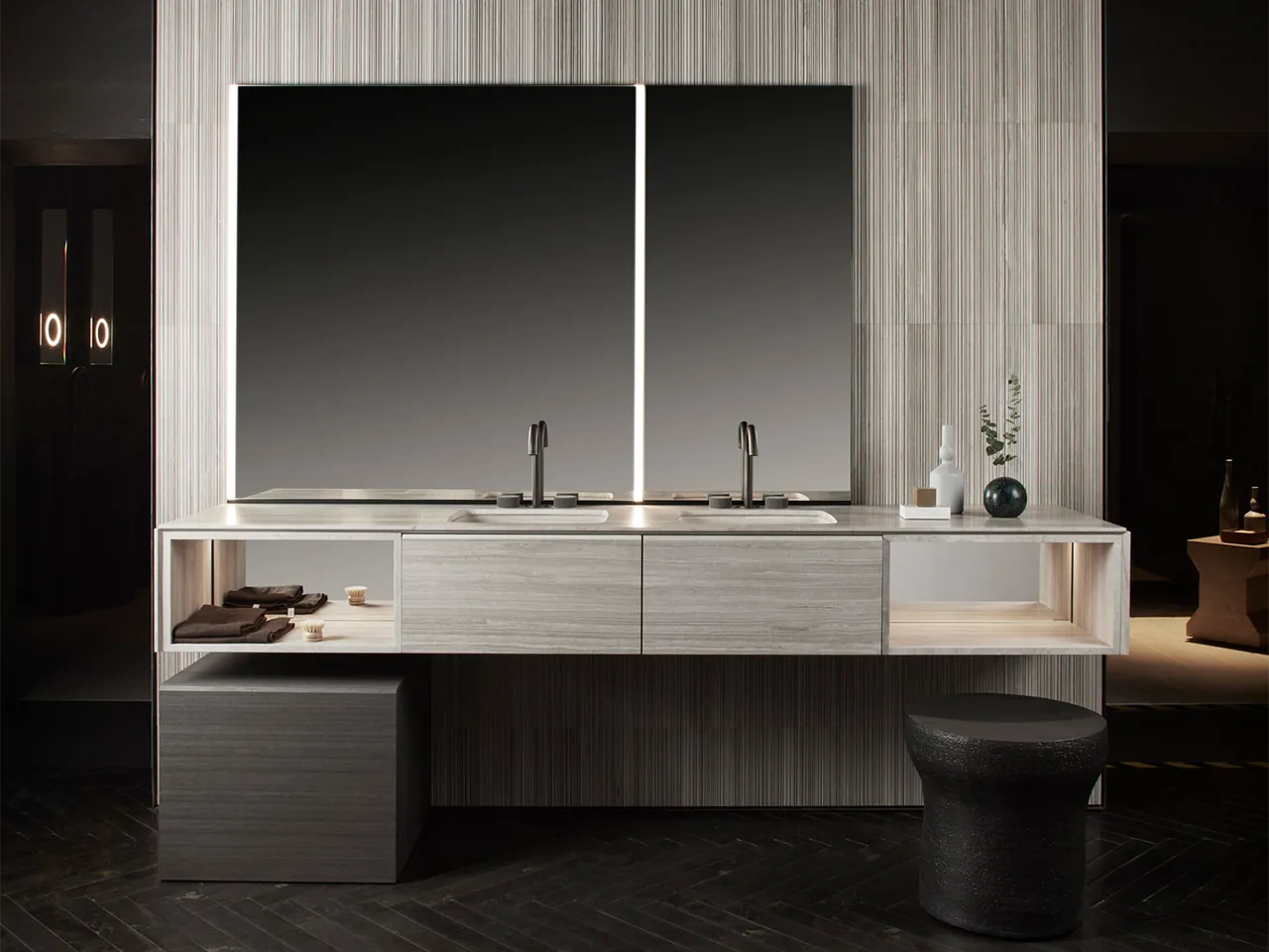 Salvatori Hito modulaire badkamer Piero Lissoni natuursteen hout en glas configureerbaar design