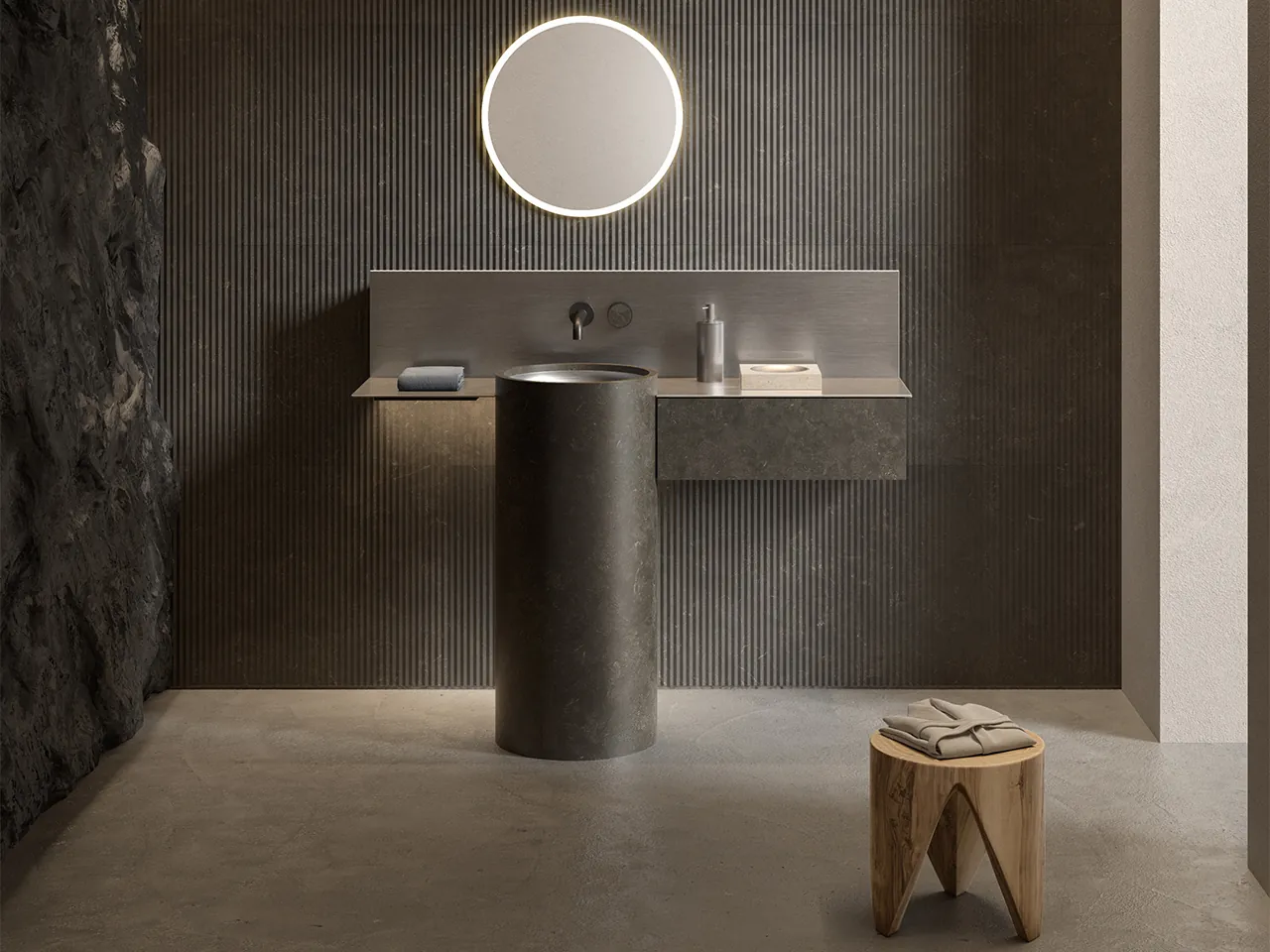 Salvatori The Small Hours badkamer Patricia Urquiola natuursteen staal en hout Italiaans design