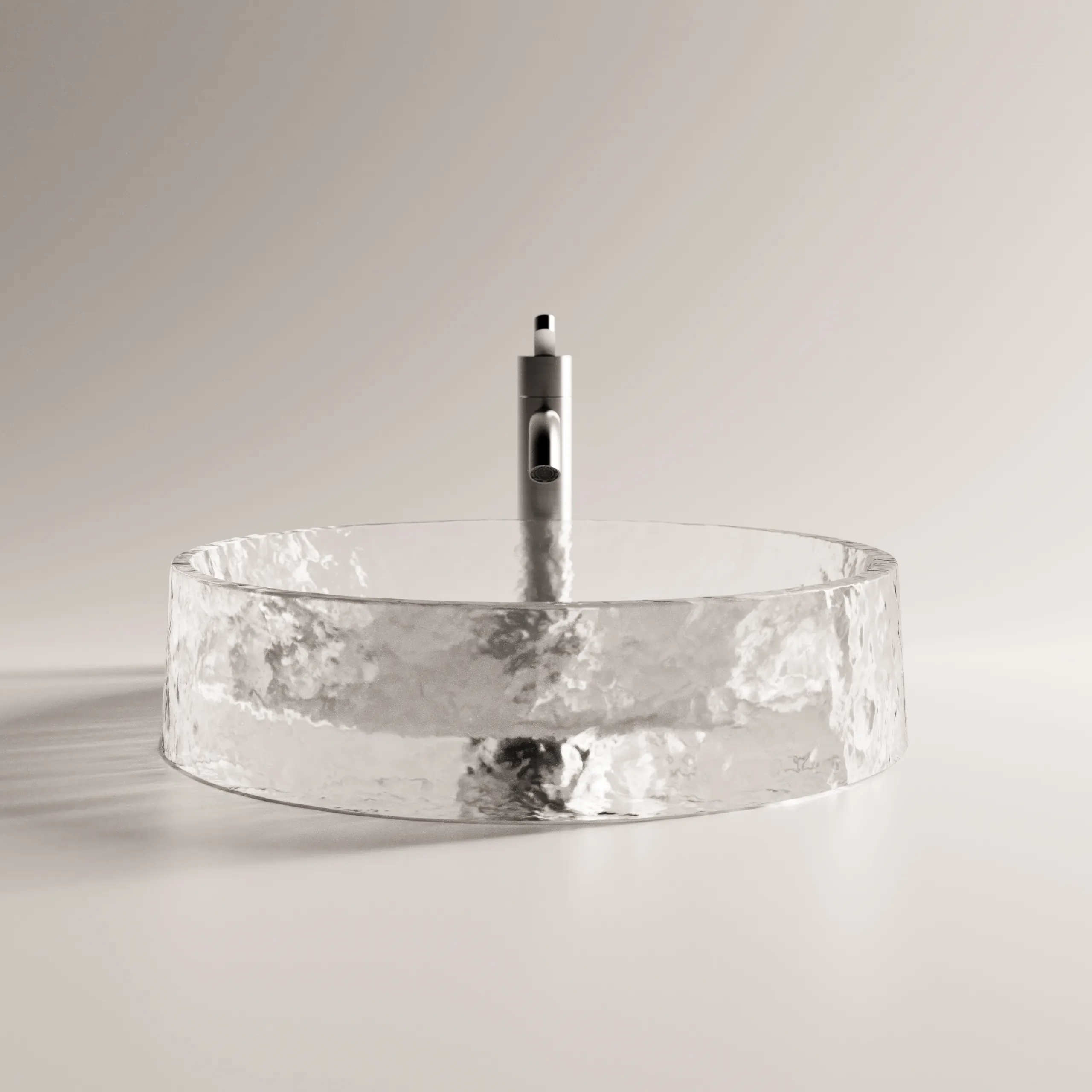 Agape Massicci wastafel in gegoten glas Marco Zito design Compasso d'Oro 2024 transparant