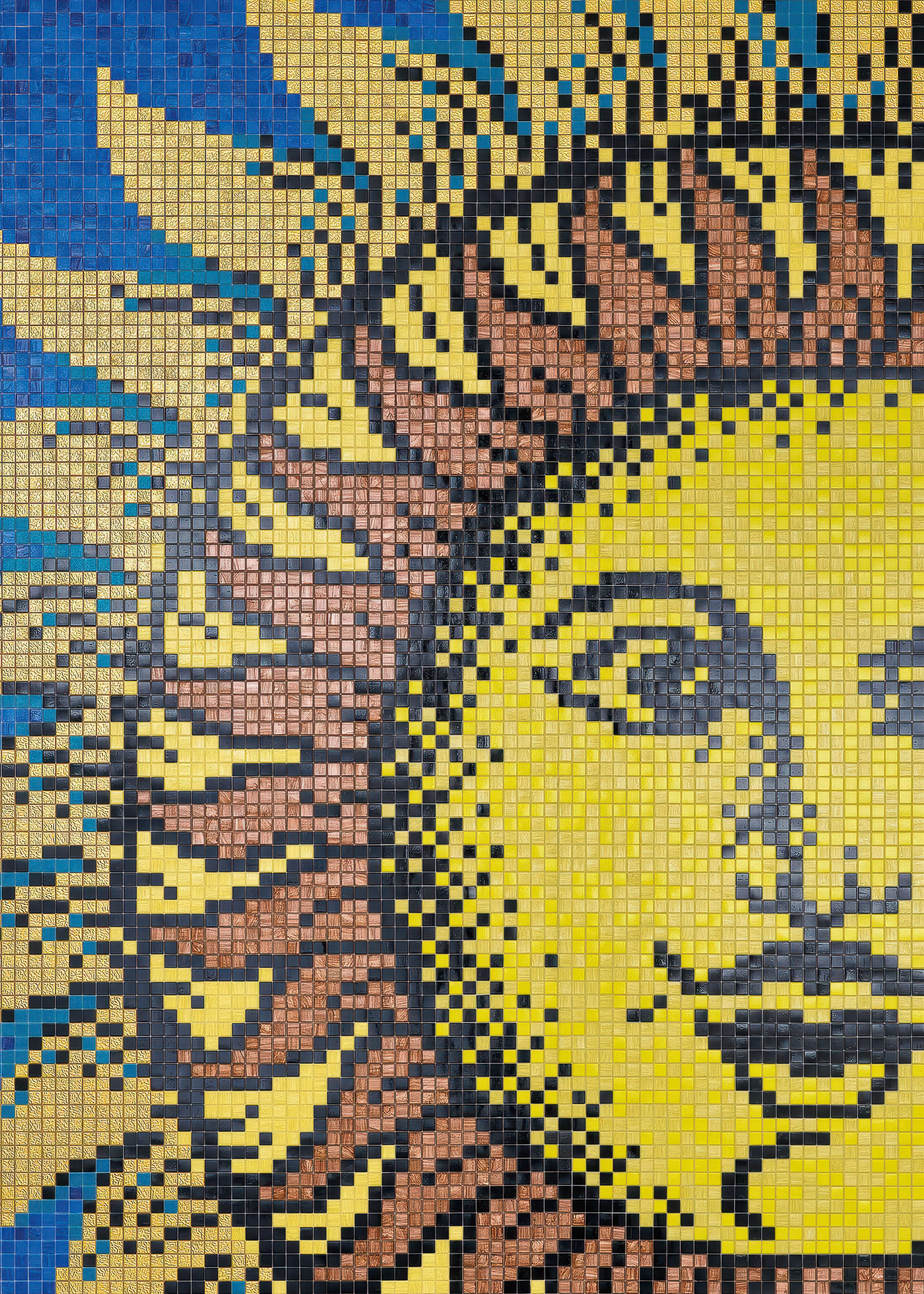 Bisazza Fornasetti Soli a Capri glasmozaïek in blauw zon en maan motief Piero Fornasetti zelfportret