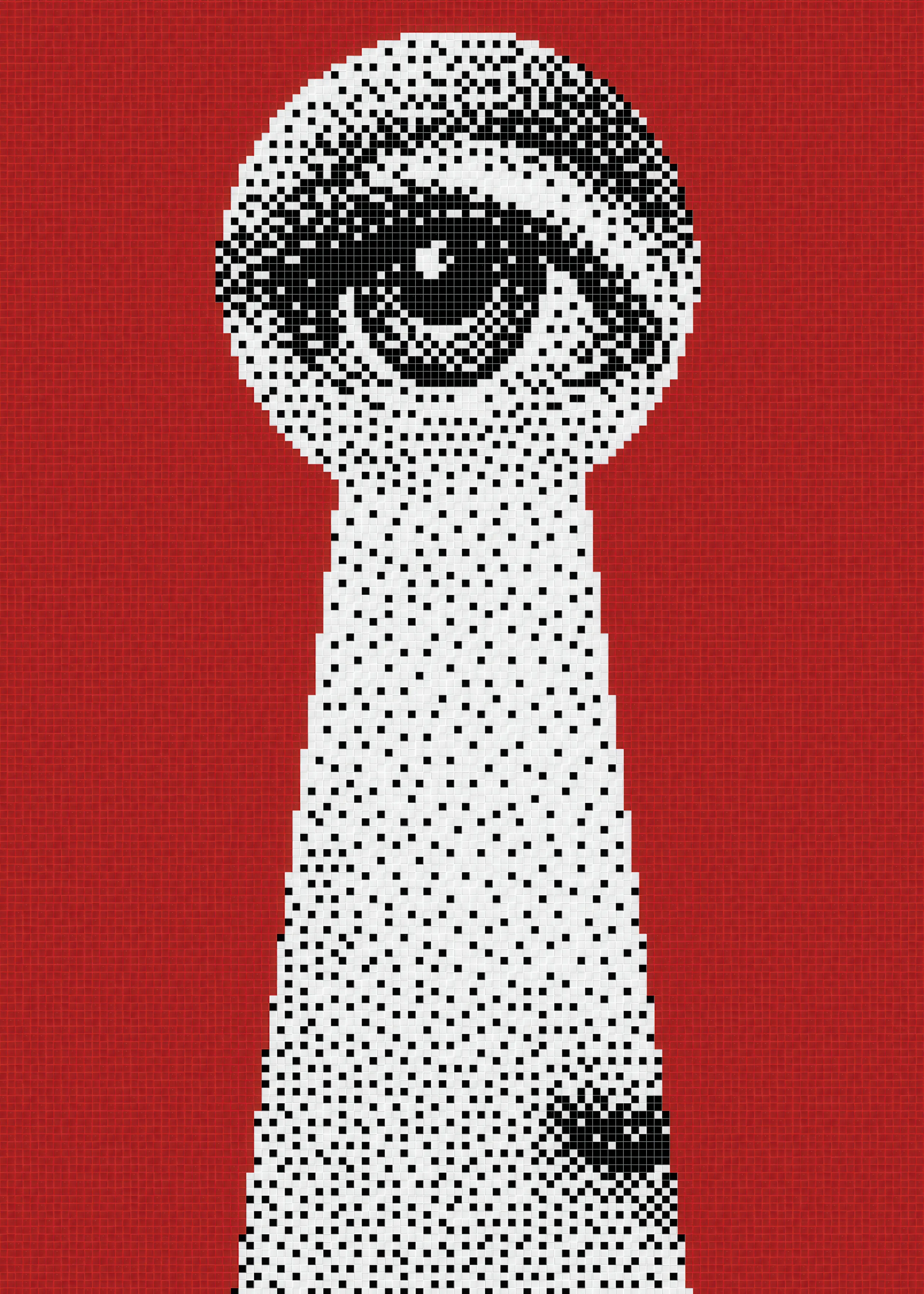 Bisazza Fornasetti Serratura glasmozaïek tegels sleutelgat motief in rood handgezet mozaiek kunstwerk