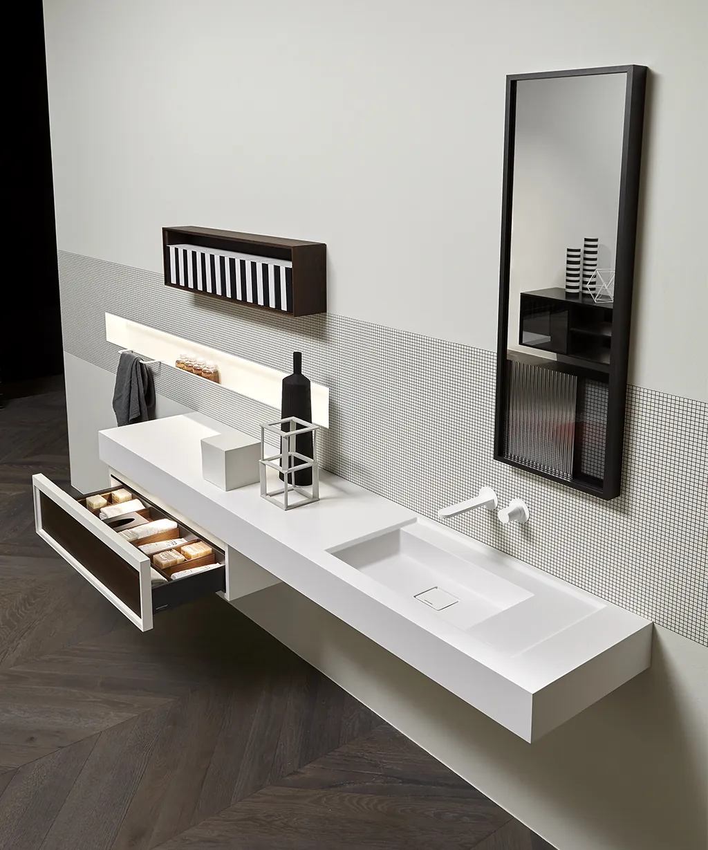 antoniolupi Domino wastafelmeubel met modulaire lade-indeling georganiseerde badkameropberging