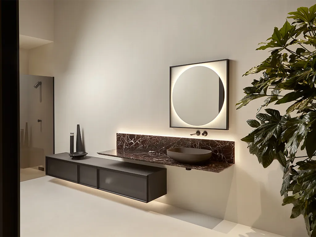 antoniolupi Ala wastafel met zwevend meubel en spiegel met afgeronde hoeken wandgemonteerd badkamermeubel