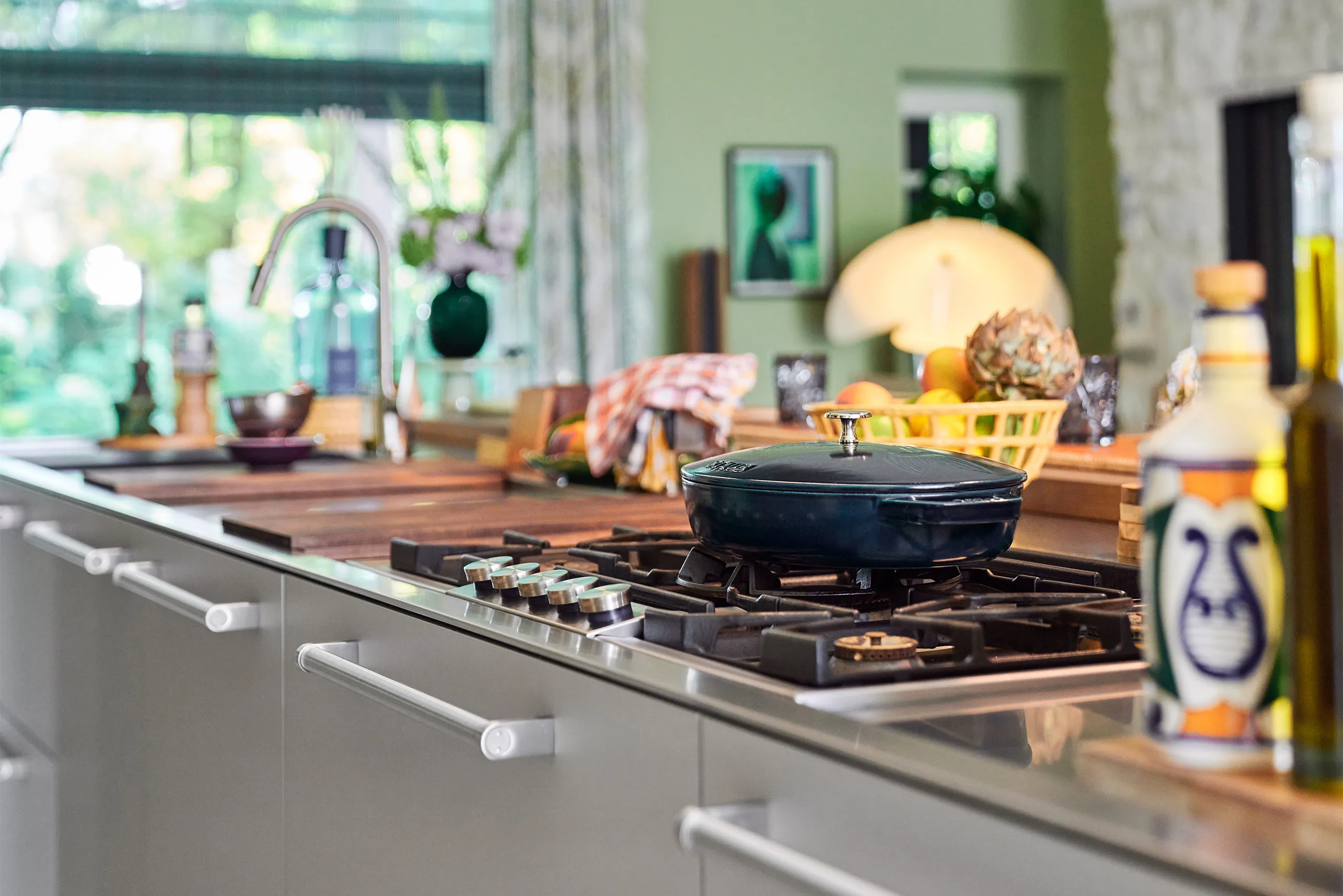 Arclinea Artusi keuken in RVS met Gaggenau gasfornuis professionele kookapparatuur